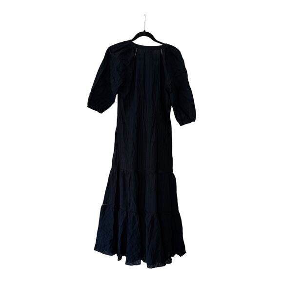 madewell tie-waist tiered midi dress in windowpane navy ns139 women size 0 - Picture 3 of 4
